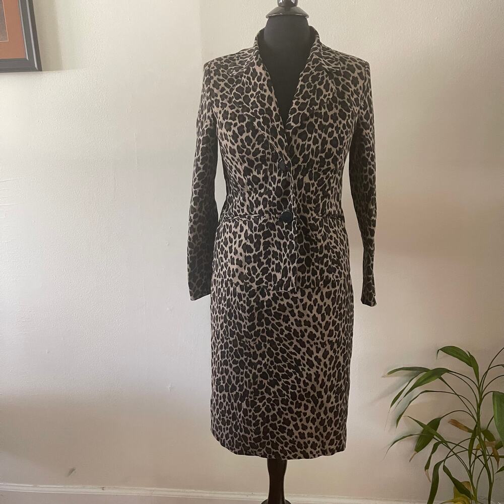 Metrostyle Skirt Suit 10 Womens Brown Black Leopard Animal Print 2pc Set Blazer